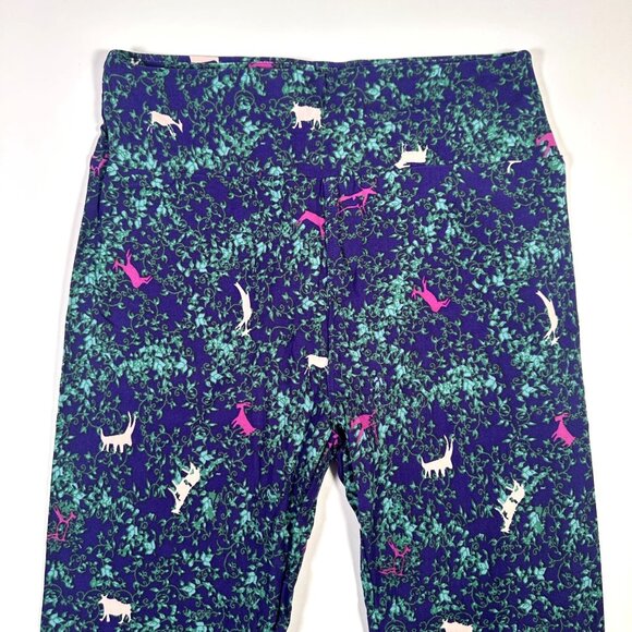 LuLaRoe GOAT DEER COW Purple Pink White Woodlands Green Forest Leggings One Size - Picture 2 of 6